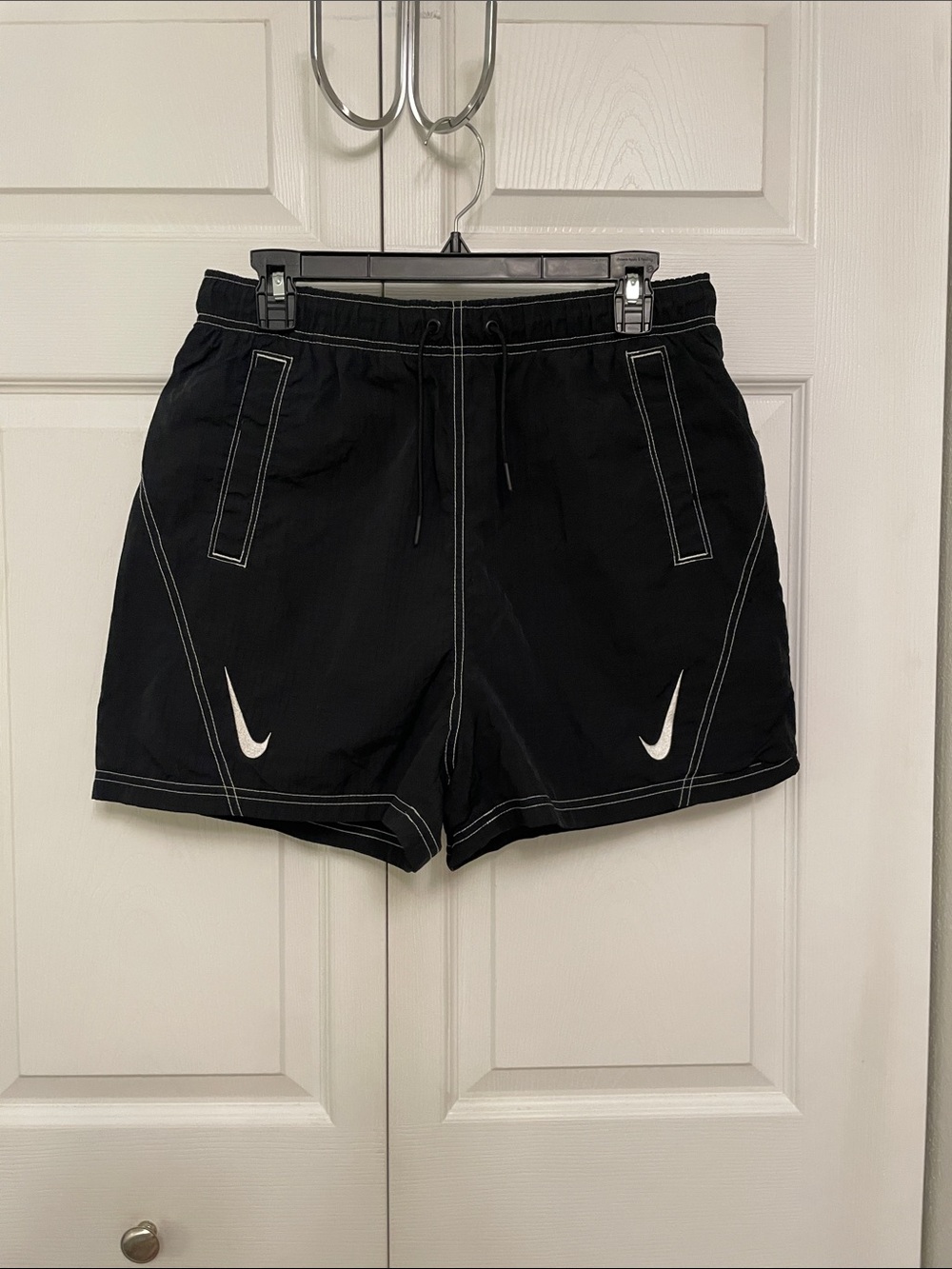 NIKE Women’s Sportswear Nylon High Rise Mesh Lined Shorts Double Swoosh Logo